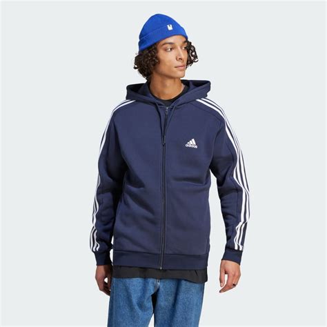 adidas kapuzenjacke 3 stripes full-zip hoody dunkelblau/schwarz